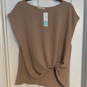 Kaileigh Taupe Twist-Front Blouse
